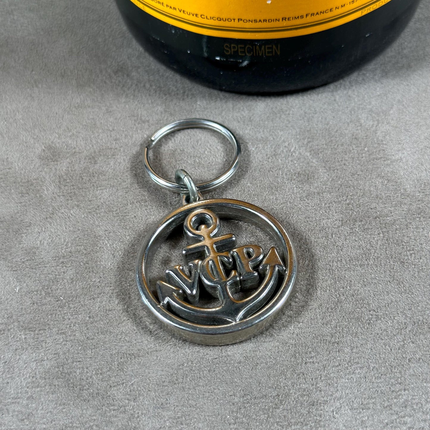 Veuve Clicquot steel key ring Made in France 1980s