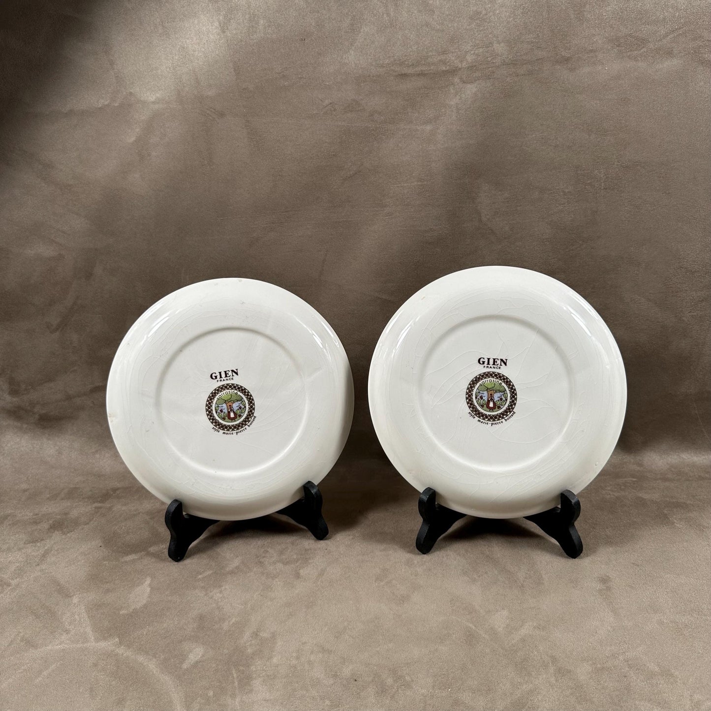 Set de 2 assiettes à fondue faience vintage GIEN modèle Sarrasine Marie-Pierre Boitard Made in France 1970