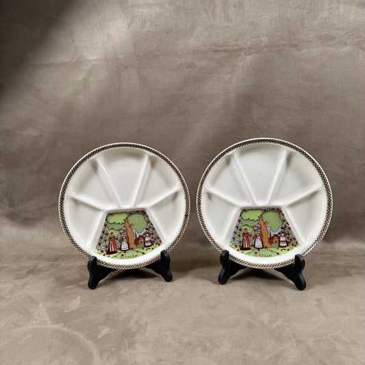 Set de 2 assiettes à fondue faience vintage GIEN modèle Sarrasine Marie-Pierre Boitard Made in France 1970