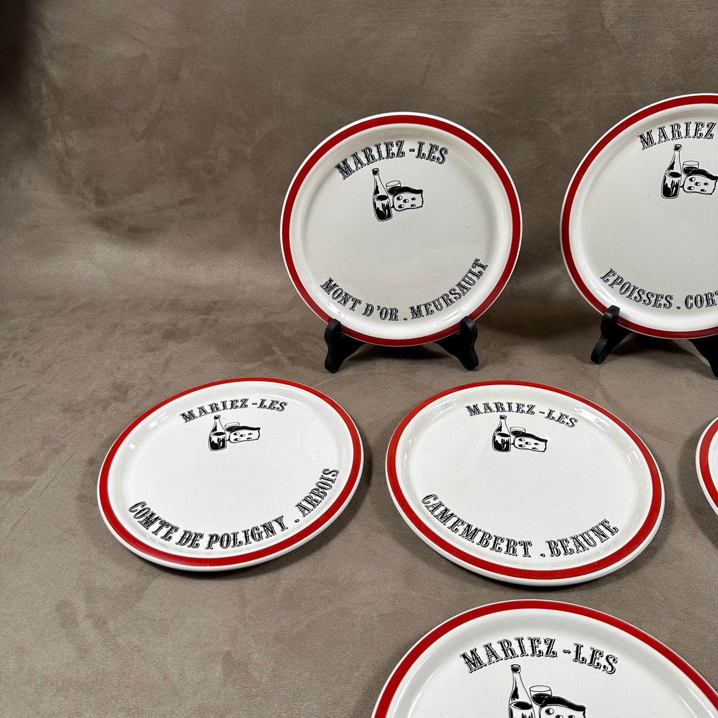 Set of 6 Salins plates on the theme of French wines and cheeses according to French regions Made in France