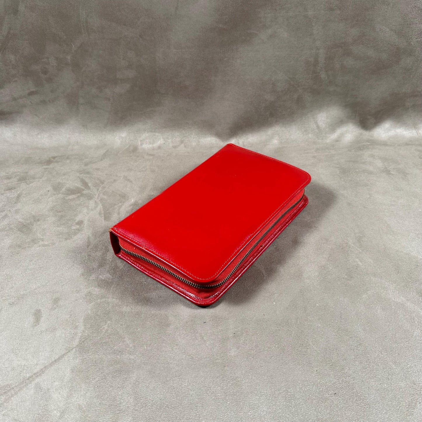 Vintage red leather vanity case Made in France 1960s