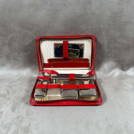 Vintage red leather vanity case Made in France 1960s