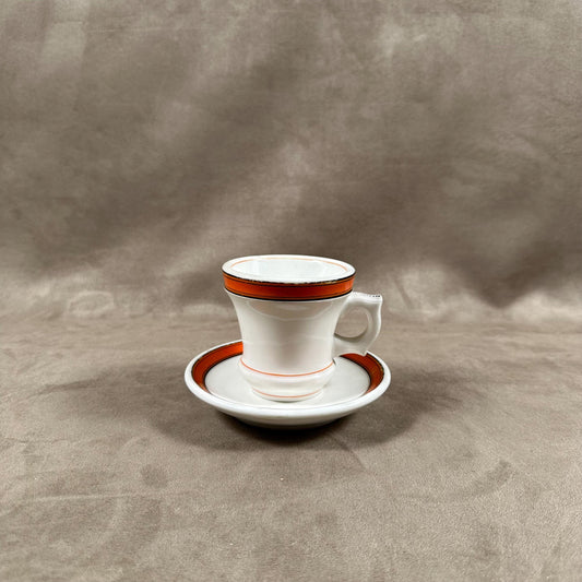 Tasse Brulot ancienne en faience blanche et orange vintage Made in France Années 1920