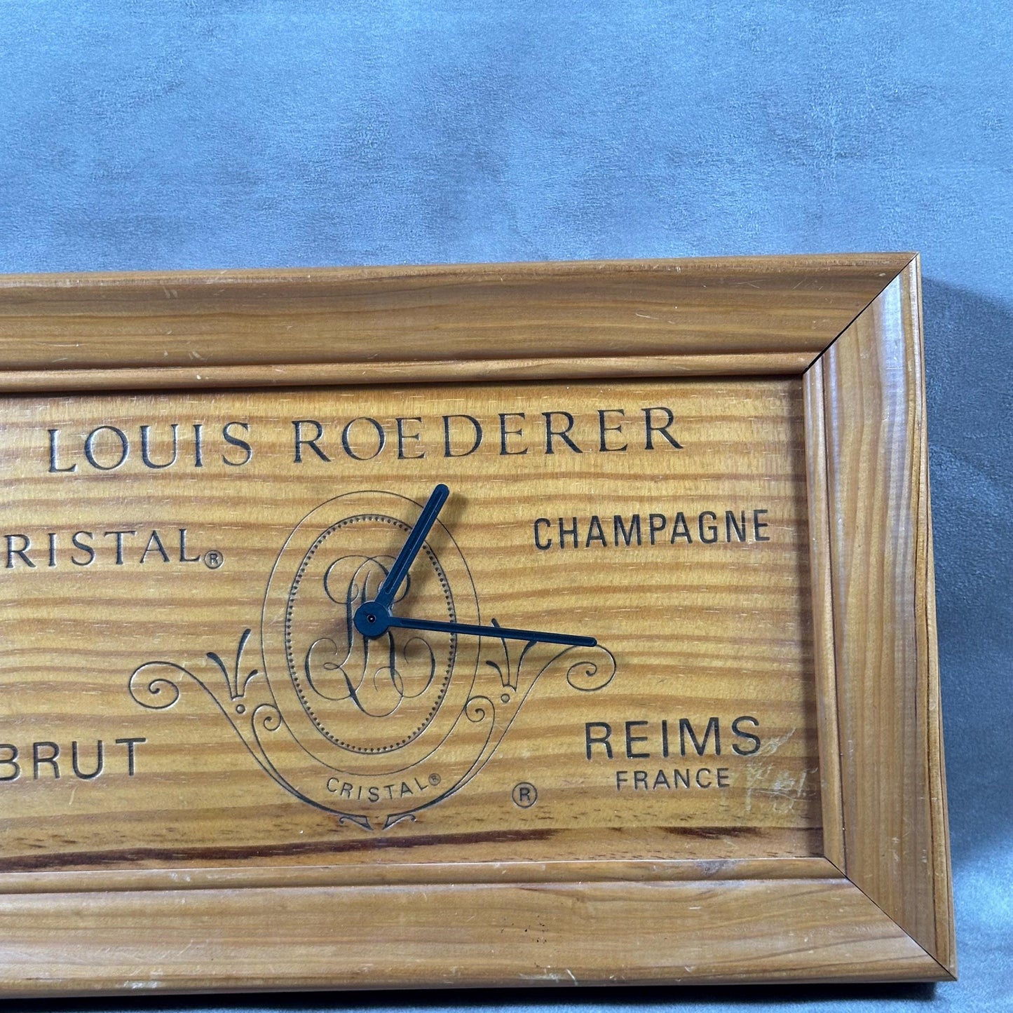 VERY RARE Louis Roederer Champagne Wood Clock Made in France 1980s