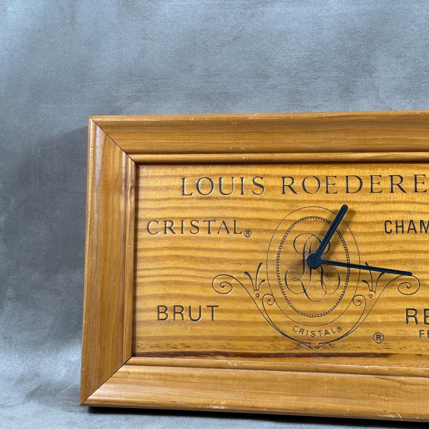 VERY RARE Louis Roederer Champagne Wood Clock Made in France 1980s