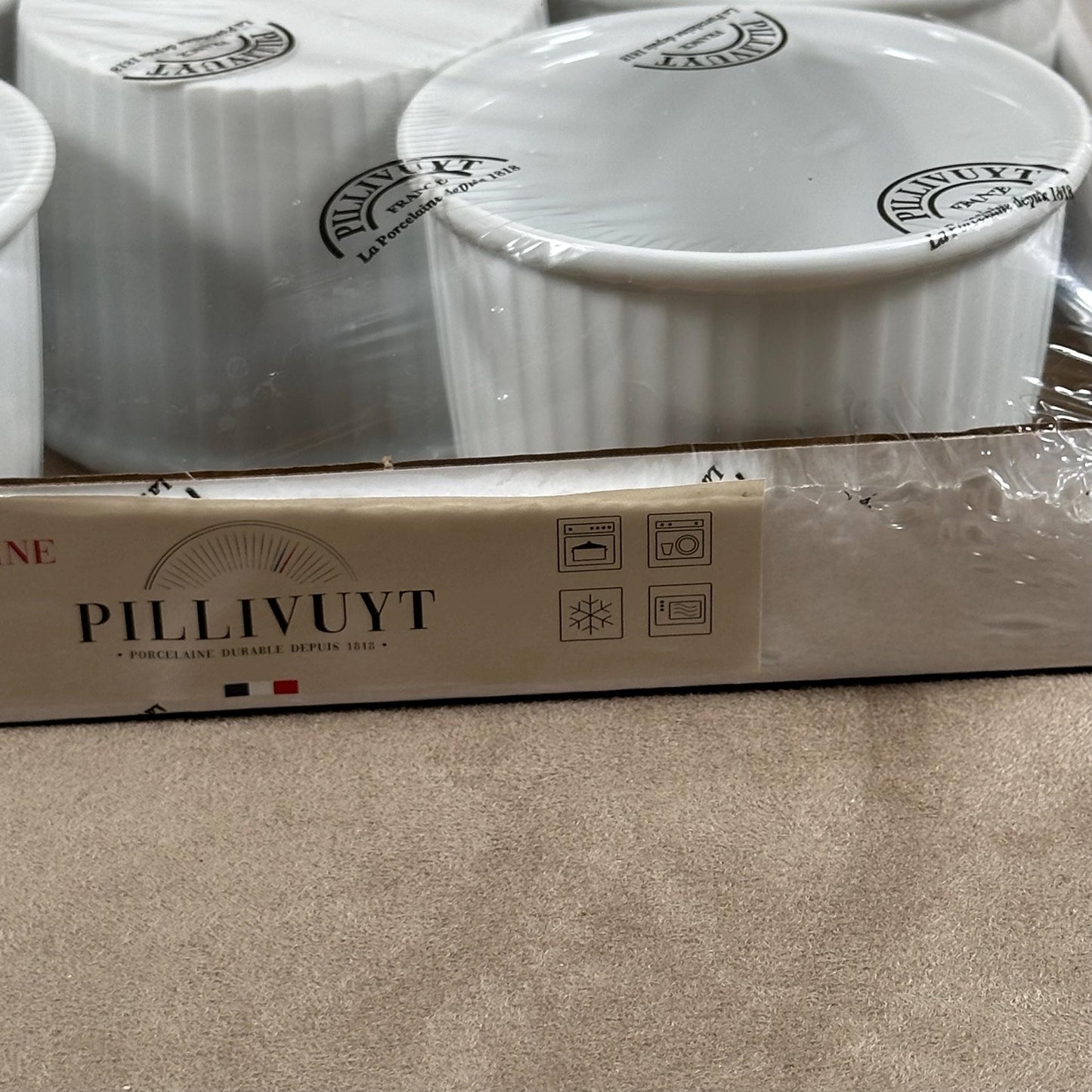 Set of 5 Pillivuyt (France) porcelain ramekins for serving and cooking