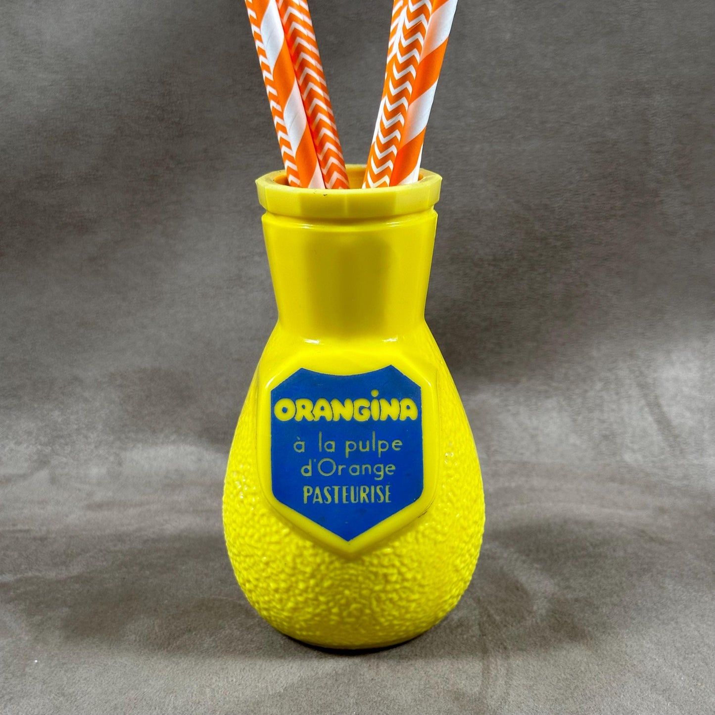 Porte paille en verre publicitaire Orangina vintage Made in France
