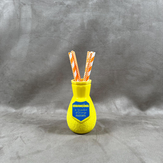 Orangina vintage advertising glass straw holder Made in France