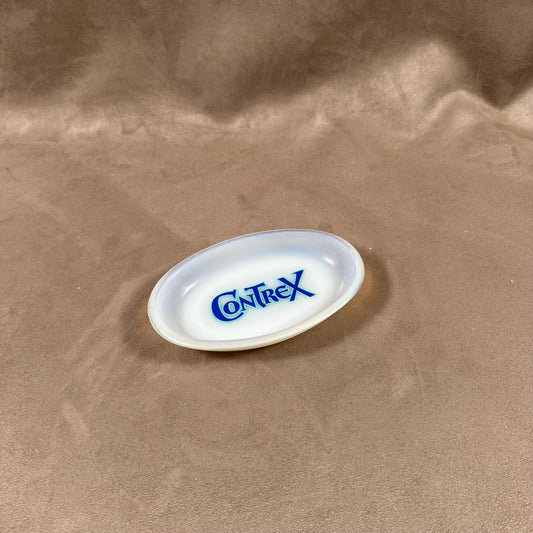 Contrex vintage advertising ashtray in transparent and blue opaline Made in France 1970