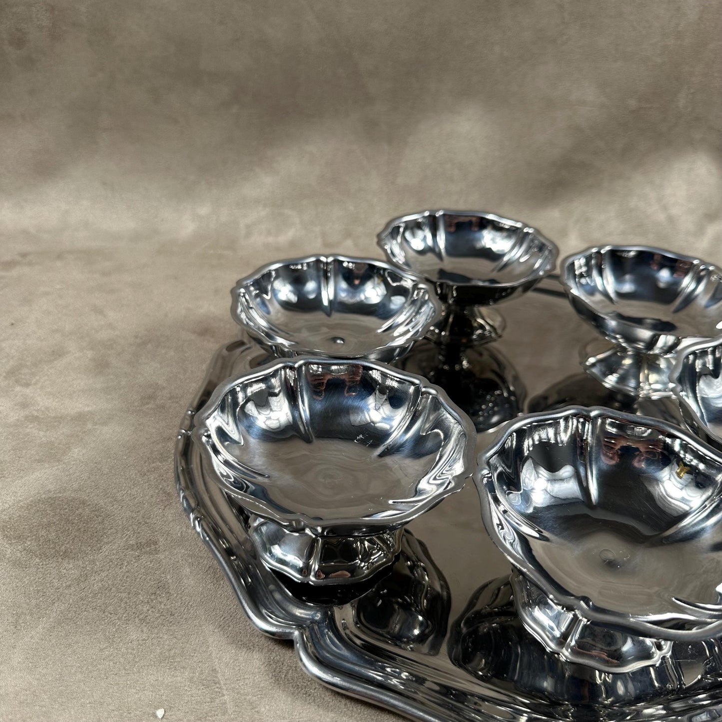 Set of 6 ice cream cups 1 tray Guy Degrenne in 18/10 stainless steel vintage Made in France