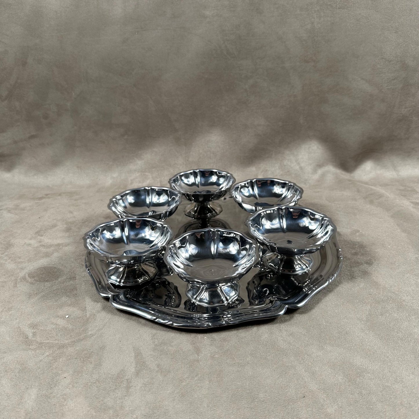 Set of 6 ice cream cups 1 tray Guy Degrenne in 18/10 stainless steel vintage Made in France