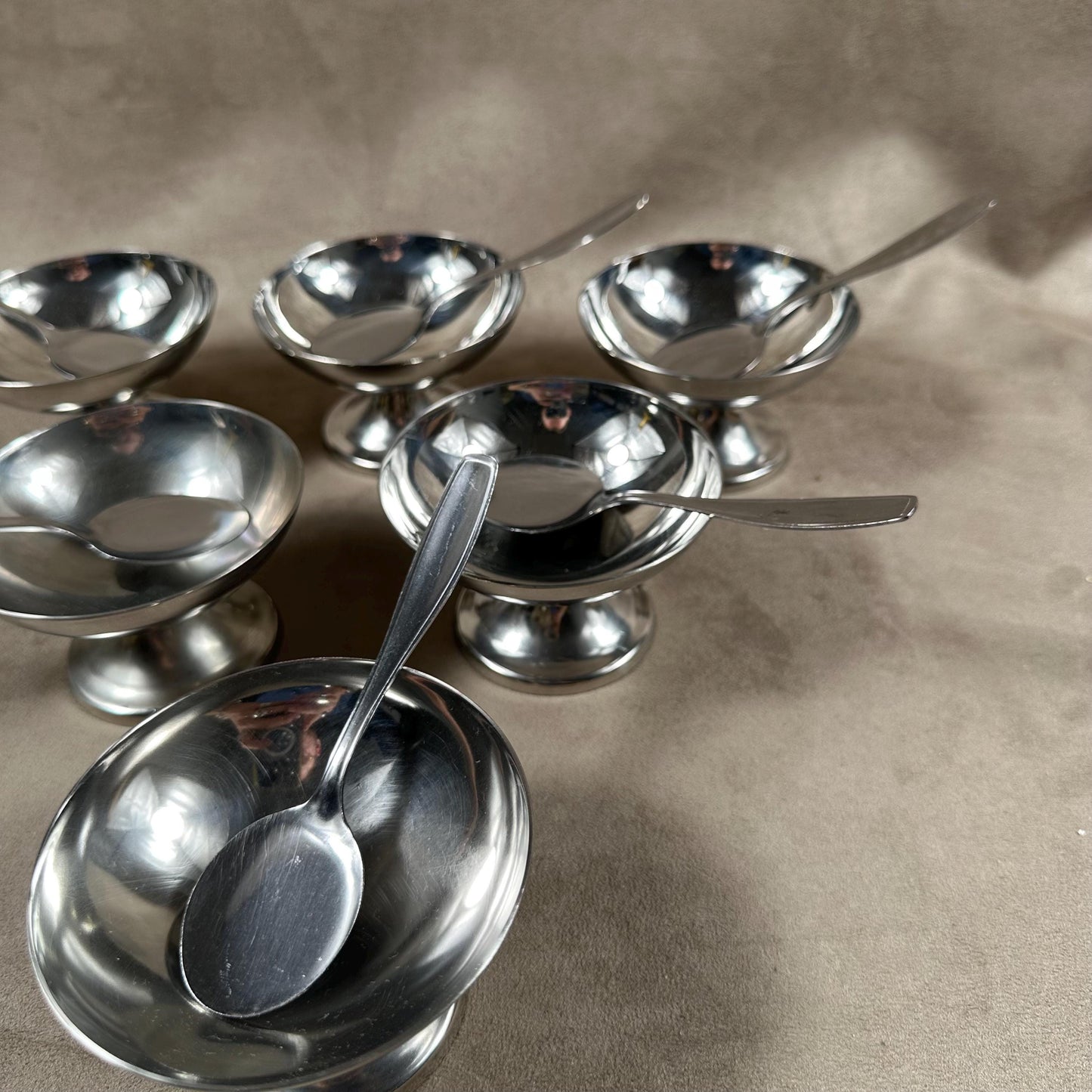 Set of 6 ice cream cups with 6 spoons in 18/10 stainless steel vintage Made in France