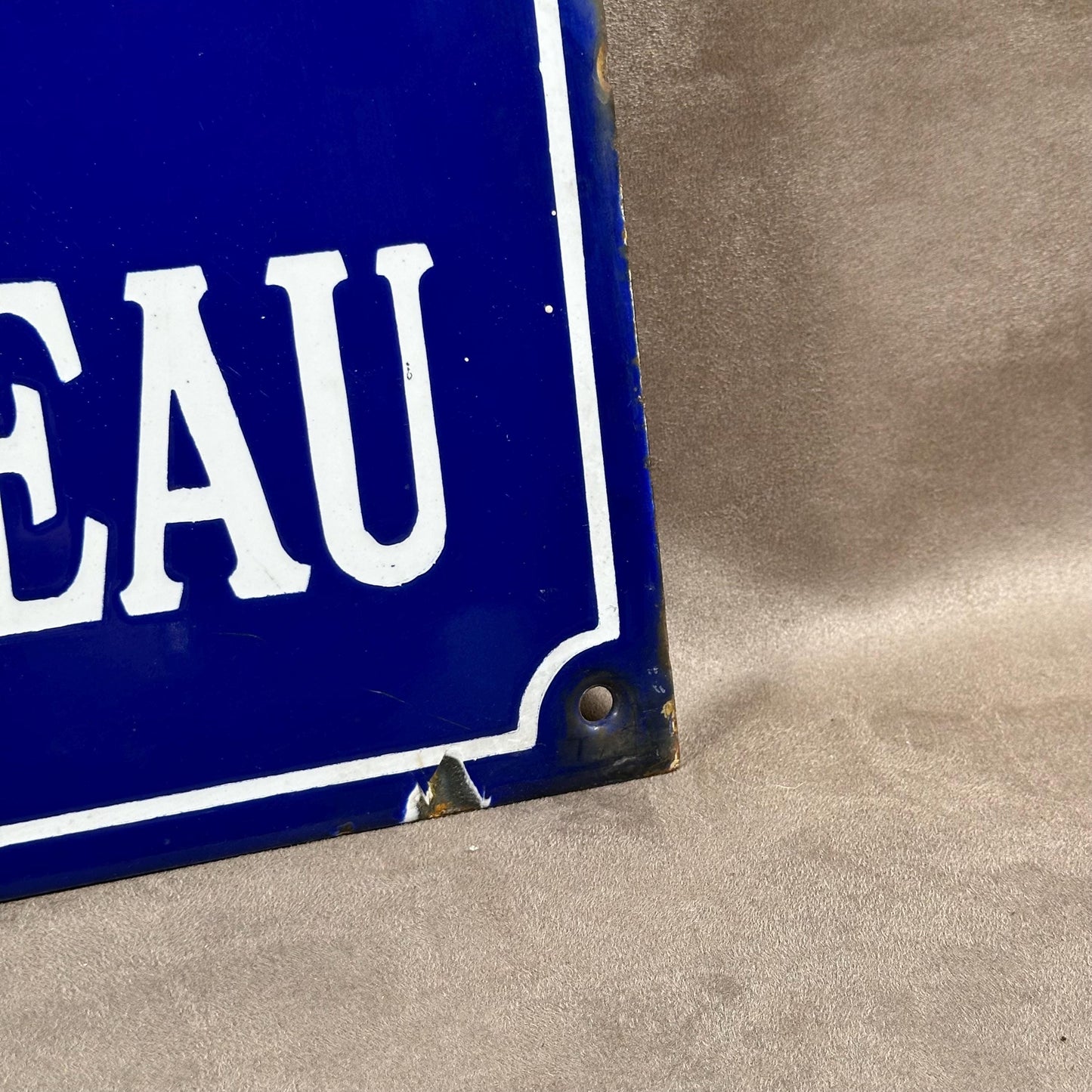 VERY RARE Vintage French town street sign "Rue du Vieux Château" in blue enameled sheet metal. Made in France 1900