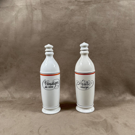 Set of 2 bottles for oil and vinegar in Auteuil Porcelain, Bistrot line, Made in France