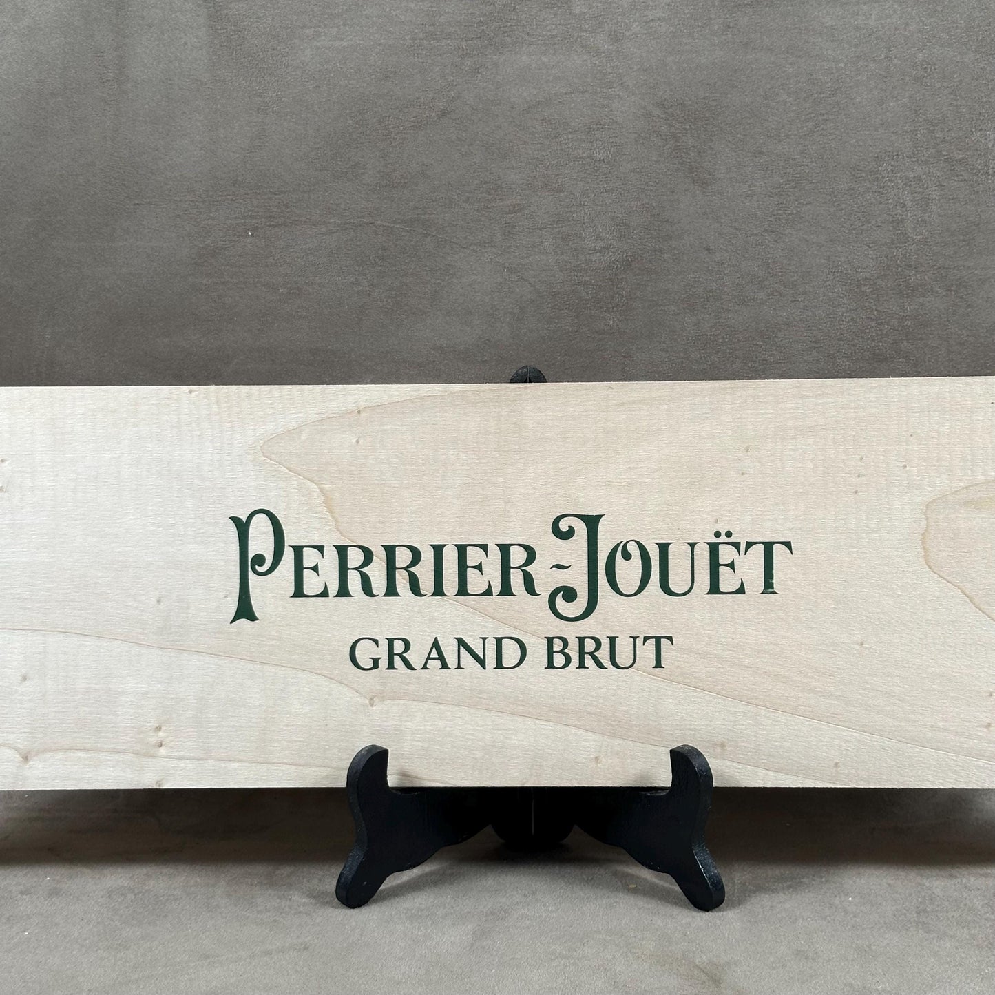 Decorative wooden board for Perrier-Jouët grand brut champagne bottles Made in France 1980s