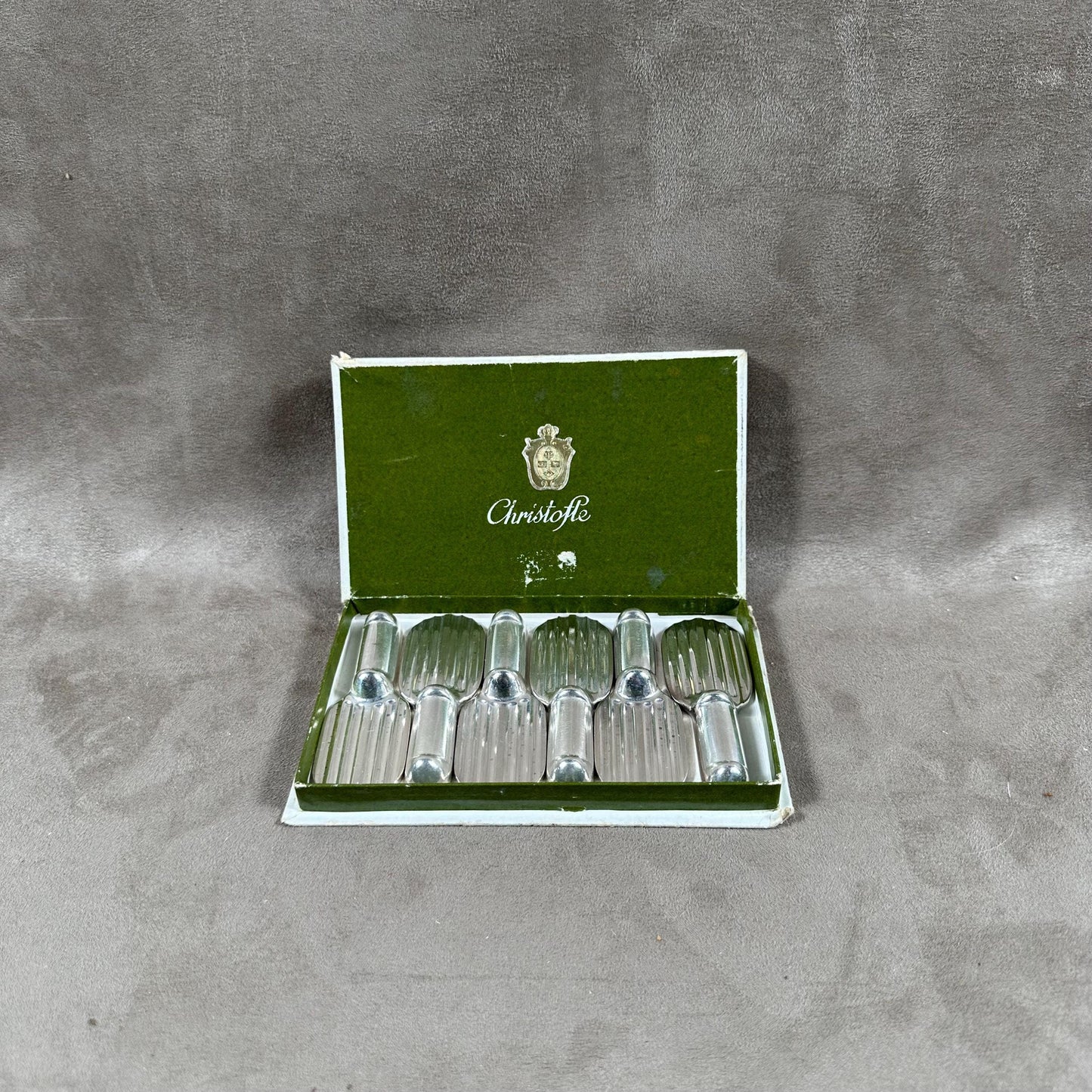 RARE 6 porte couteaux métal argenté forme Raquette orfèvre Christofle modèle Ondulations Luc Lanel French silver-plated knife rests