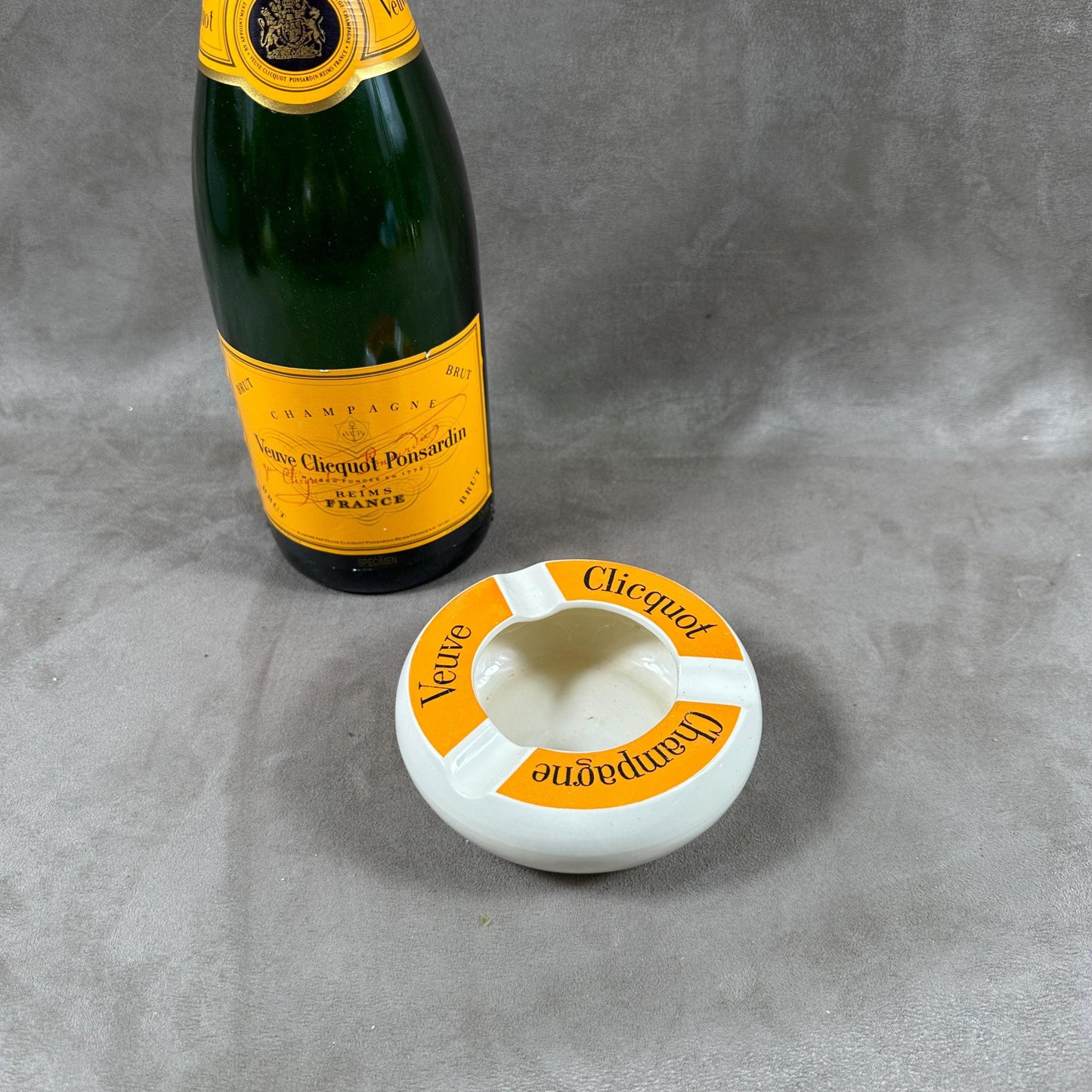 VERY RARE Veuve Cliquot Ponsardin ashtray vintage advertising item in orange Sarreguemines earthenware Champagne Reims France 1920