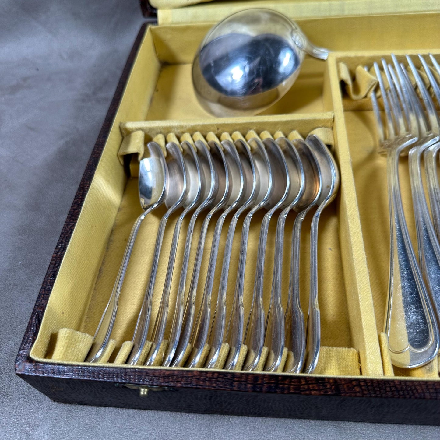 RARE Magnificent 36-piece silver-plated Apollo cutlery set by Christofle vintage in box with authenticity papers 1950