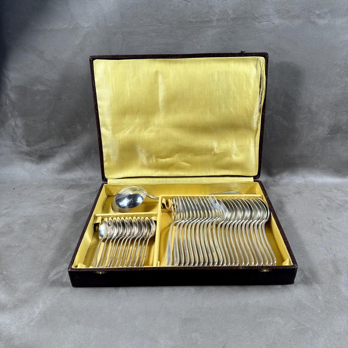 RARE Magnificent 36-piece silver-plated Apollo cutlery set by Christofle vintage in box with authenticity papers 1950