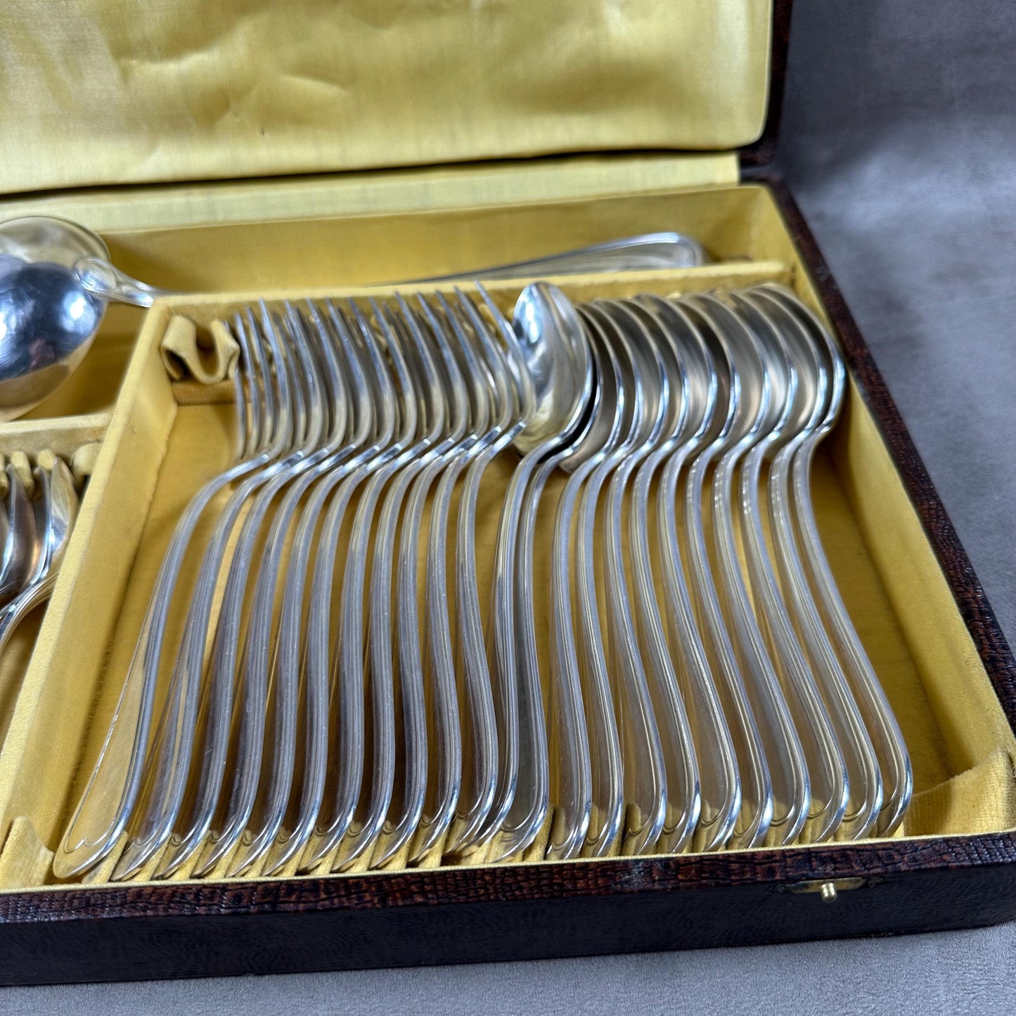 RARE Magnificent 36-piece silver-plated Apollo cutlery set by Christofle vintage in box with authenticity papers 1950