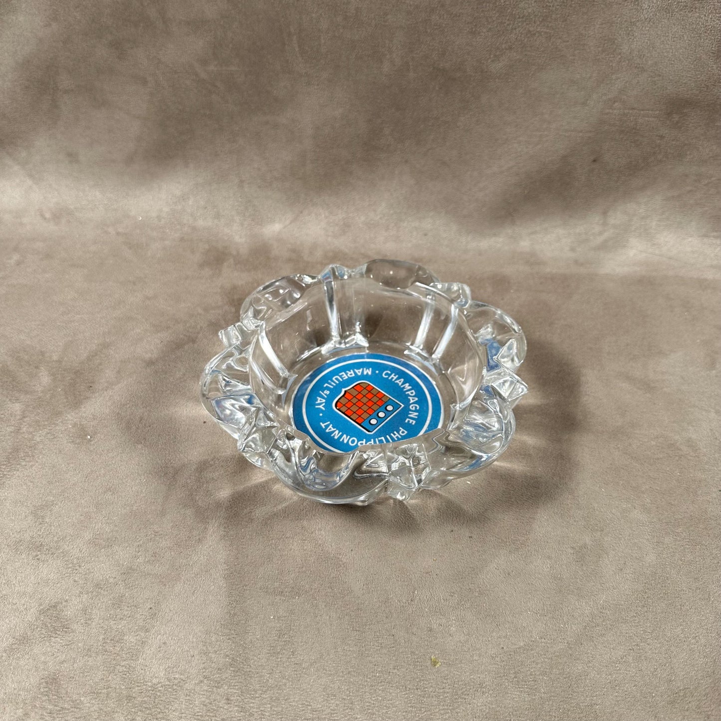 Advertising Glass Ashtray, Champagne Philipponnat Mareuil sur Ay, Made in France, Vintage 1970