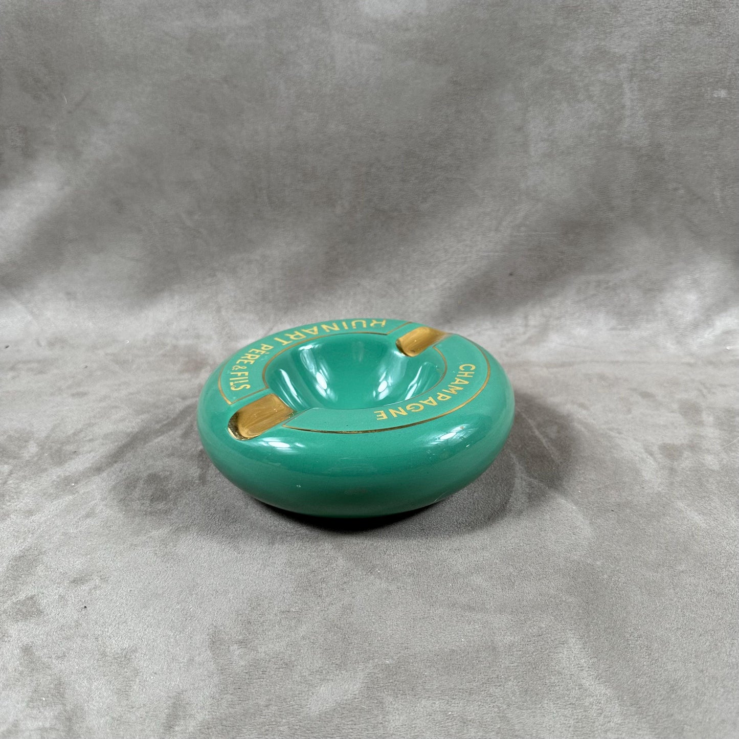 Ruinart vintage green porcelain ashtray, French Champagne, Champagne Gift Made in France