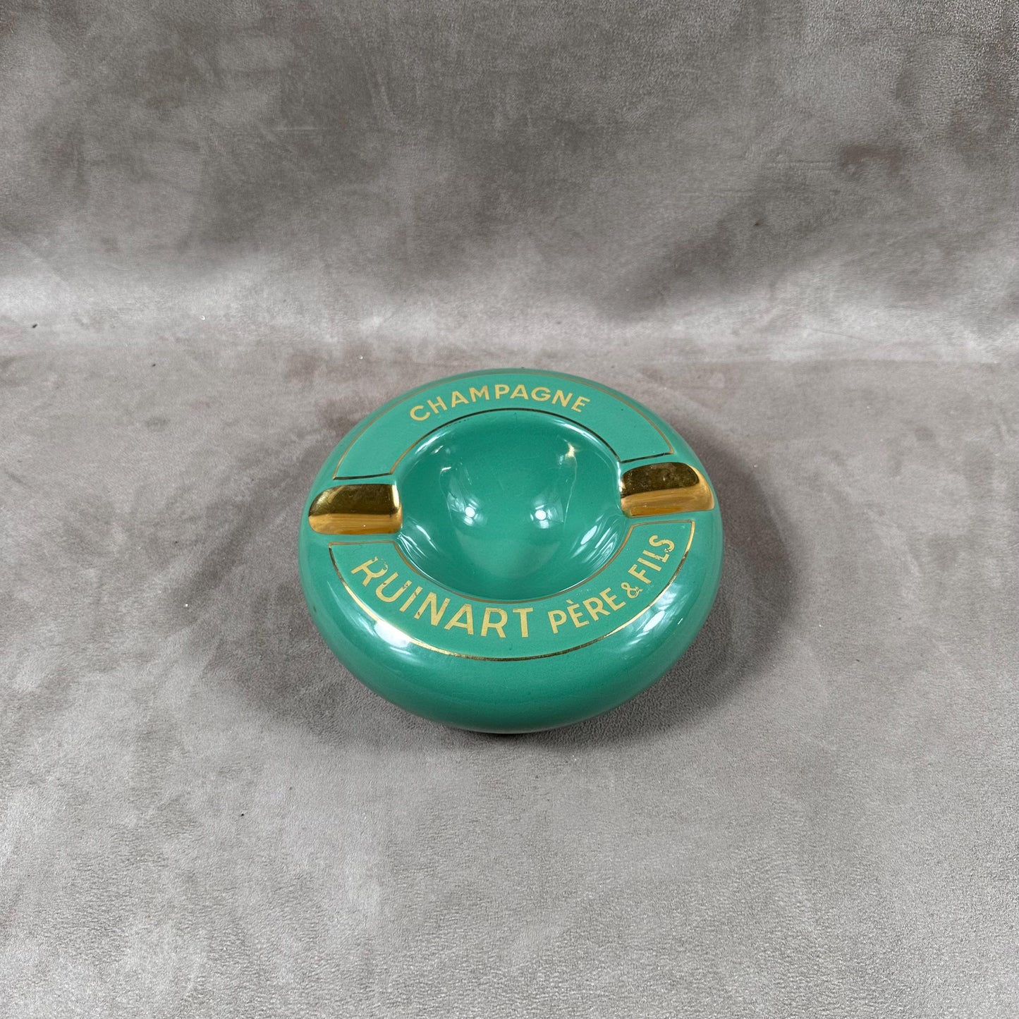 Ruinart vintage green porcelain ashtray, French Champagne, Champagne Gift Made in France