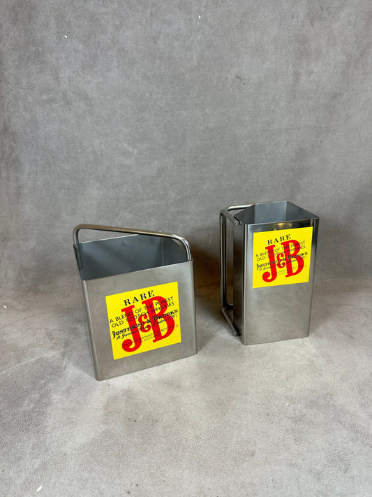 Lot of a vintage J&amp;B Scotch Whisky steel ice bucket advertising jug Made in France