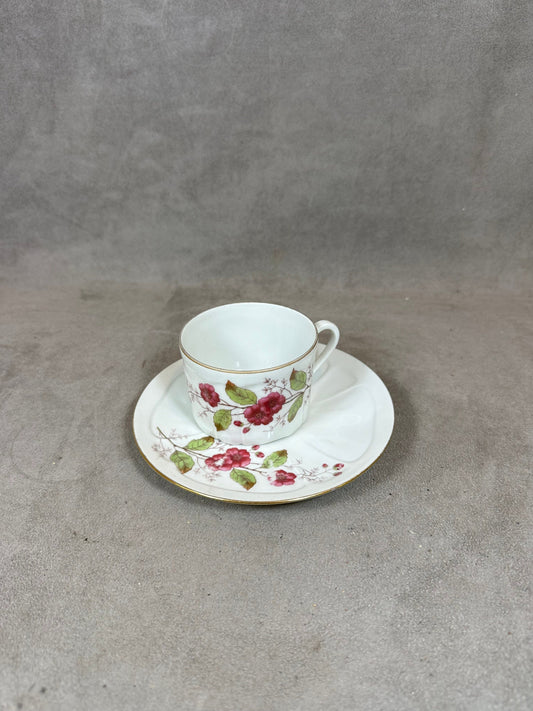 Pretty porcelain cup with saucer with vintage flower decoration Made in France 1900