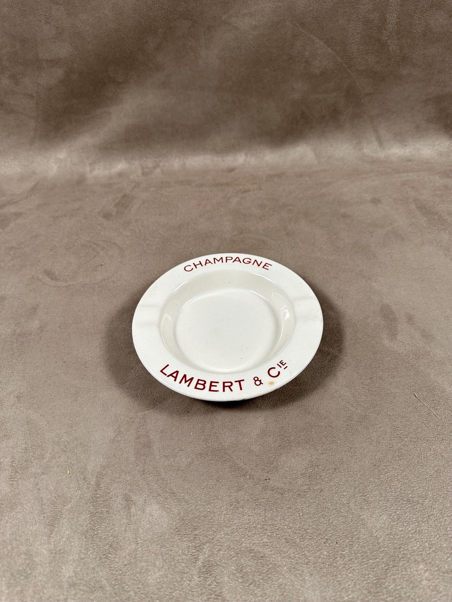 K and G Lunéville Earthenware Advertising Ashtray, Champagne Lambert &amp; Cie, Made in France, Vintage 1980