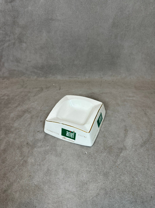 Longchamp Earthenware Advertising Ashtray, Ariel filters menthol cigarettes, Made in France, Vintage 1980