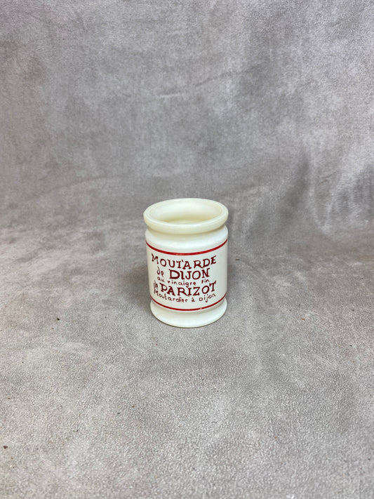 Glass mustard pot, Dijon mustard with fine Parizot vinegar, Made in France, Vintage 1970