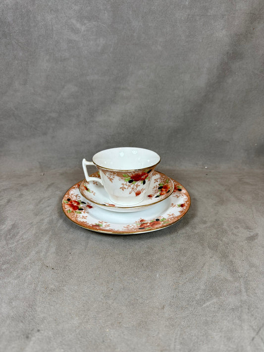 Porcelain Teacup Set by Melba China, Made in England, Vintage 1970