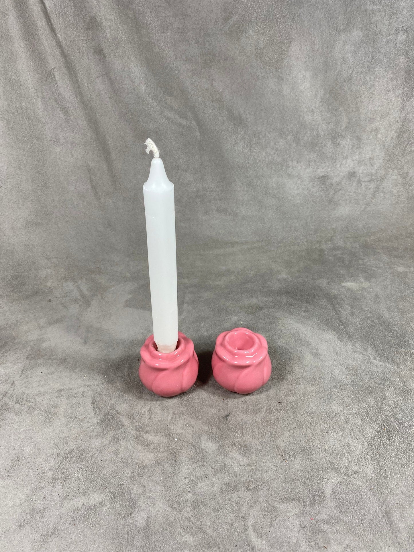 Set of 2 Porcelain Candlesticks, Pink, Made in France, Vintage 1980