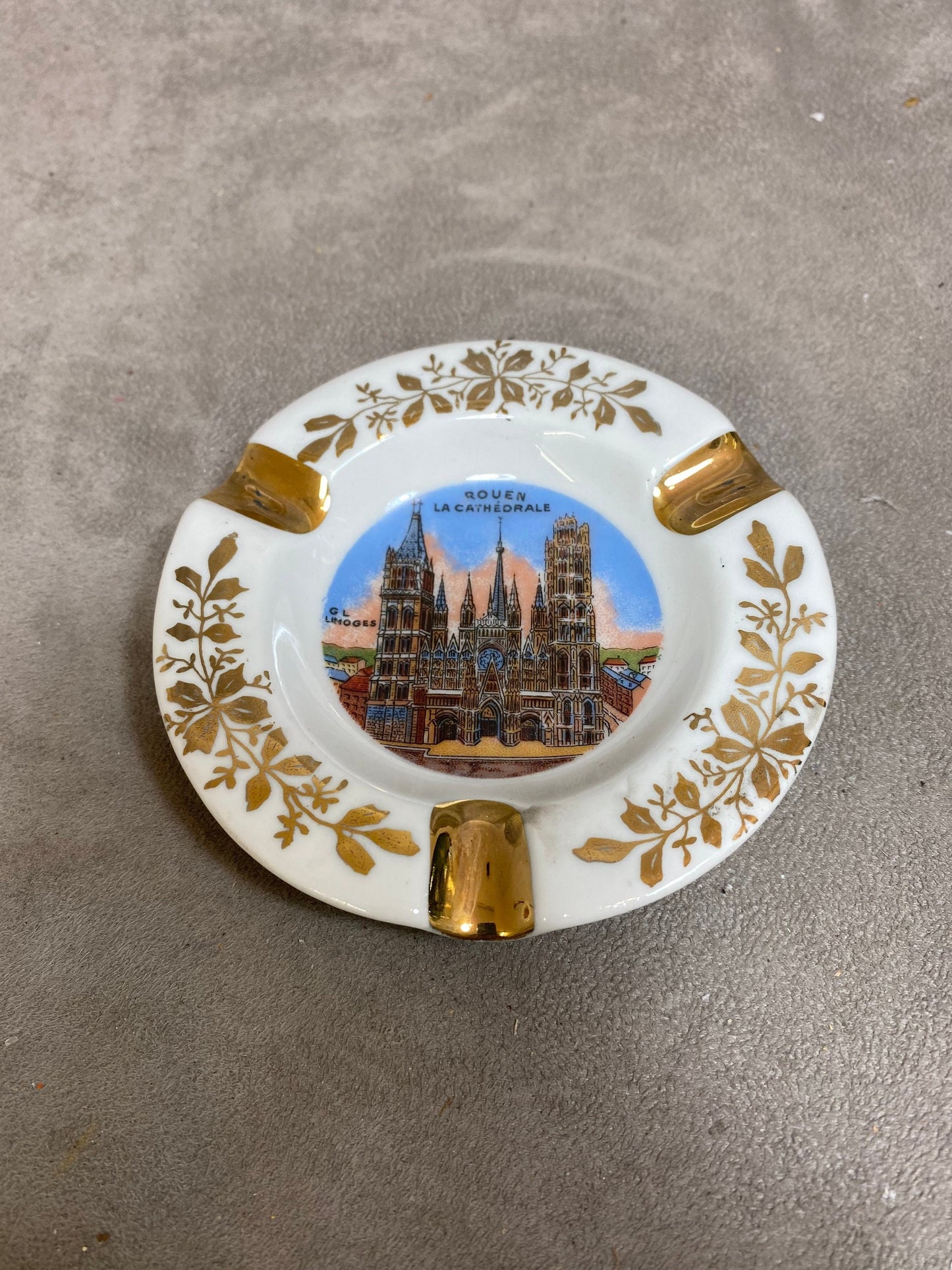 Limoges GL Porcelain Ashtray, Rouen Cathedral, Made in France, Vintage 1970