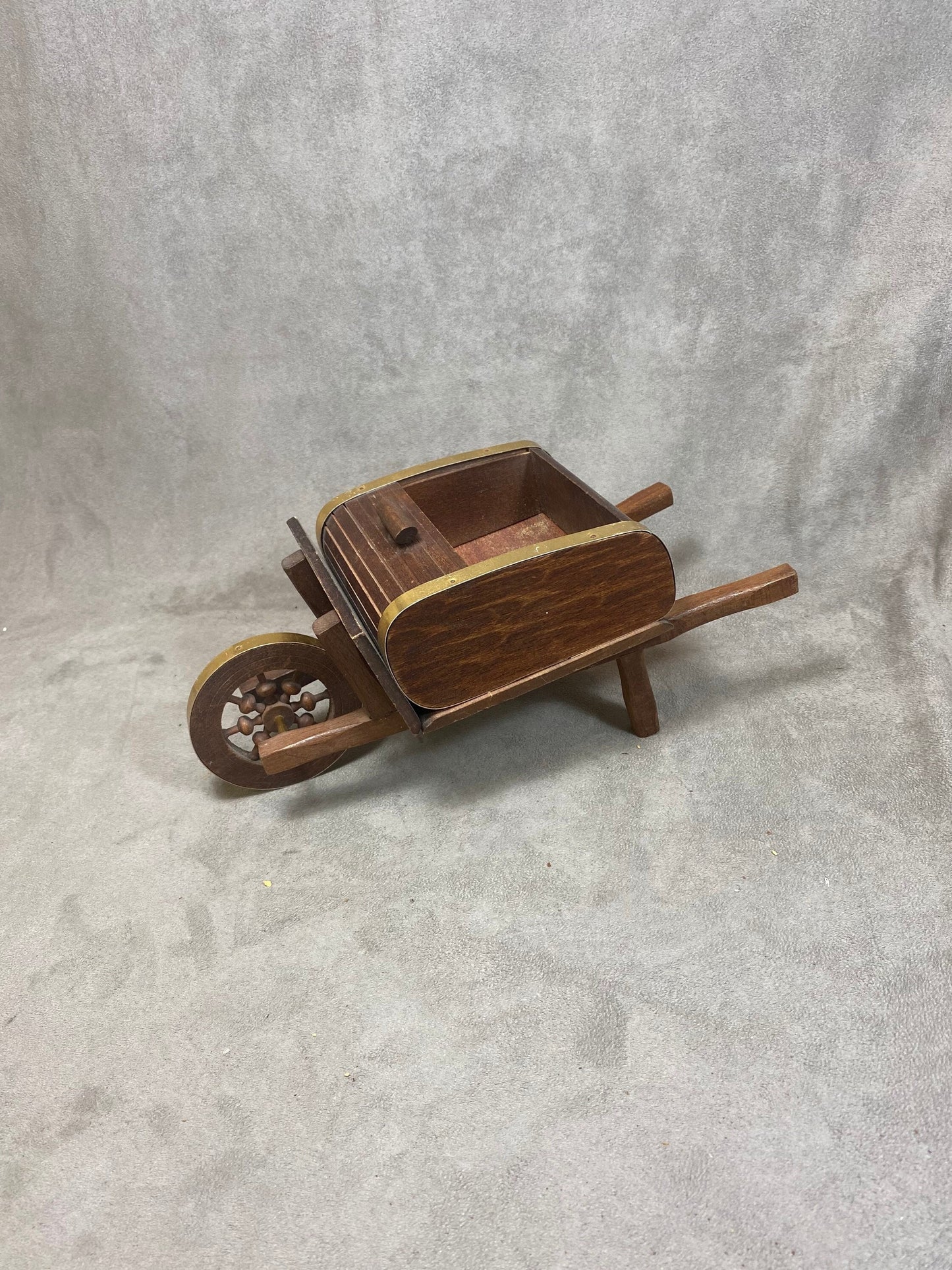 Wooden Cigarette Box Dispenser, Wheelbarrow, Made in France, Vintage 1970
