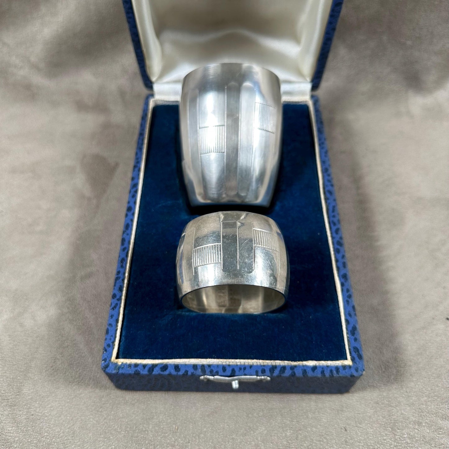 Baptism set in case with cup and napkin ring by Boulenger goldsmith in silver metal Made in France 1950's