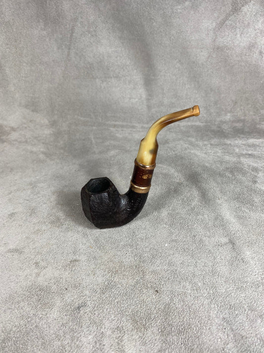 Wooden pipe with curved horn mouthpiece, Made in France, Vintage 1960