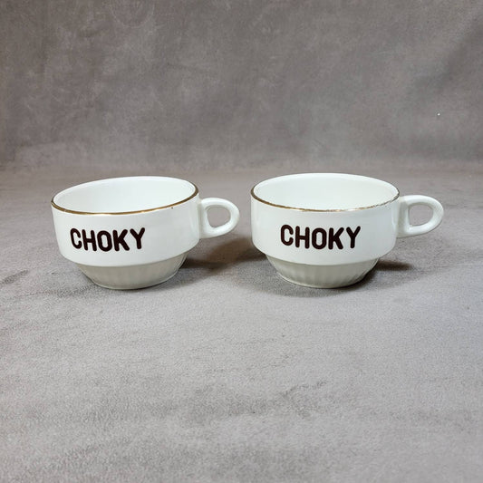 Set of 2 earthenware cups, CHOKY, by Moulin des Loups, Made in France, Vintage 1980
