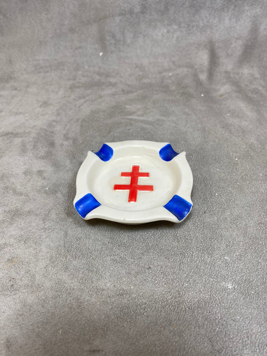 Earthenware ashtray Cross of Lorraine Made in France Vintage 1970