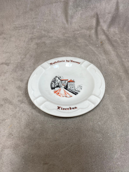 Porcelain Advertising Ashtray, Hostellerie des Vannes, Liverdun, by Pillivuyt, Made in France, Vintage 1980