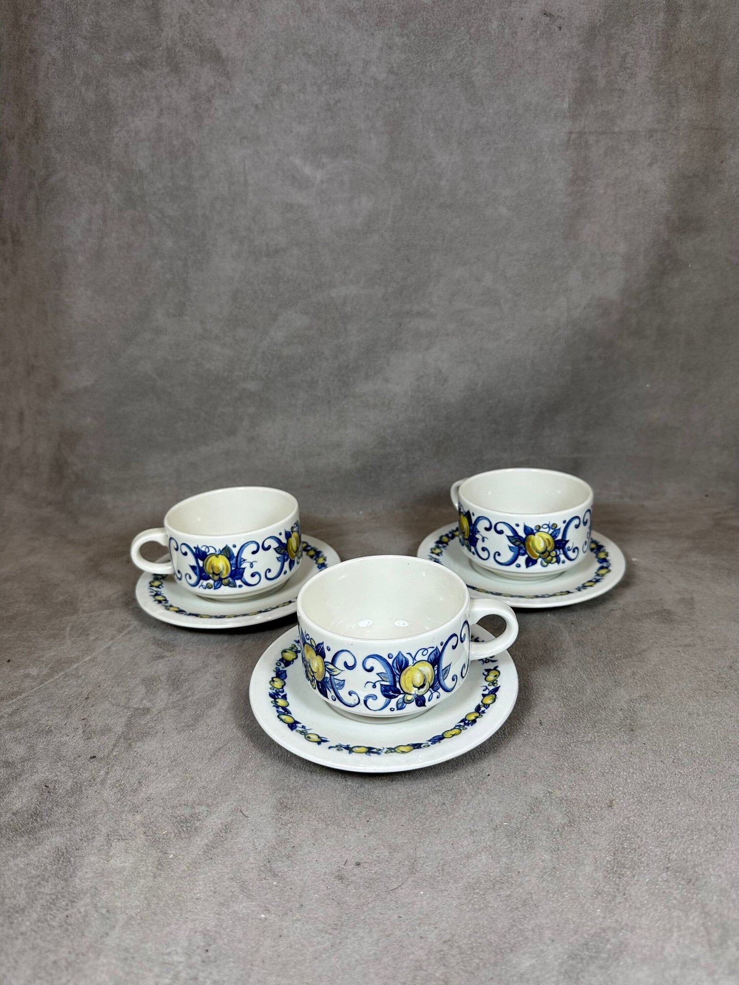 Service de 3 Tasses en Porcelaine par Villeroy & Boch, Modèle Cadiz, Made in Luxembourg, Vintage 1980