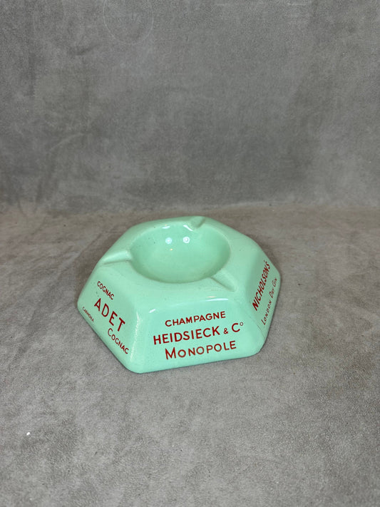 Advertising ashtray in earthenware, Champagne Heidsieck, Nicholson's, Barros, Dewar's, Winters, Cadet, Made in France, Vintage 1980