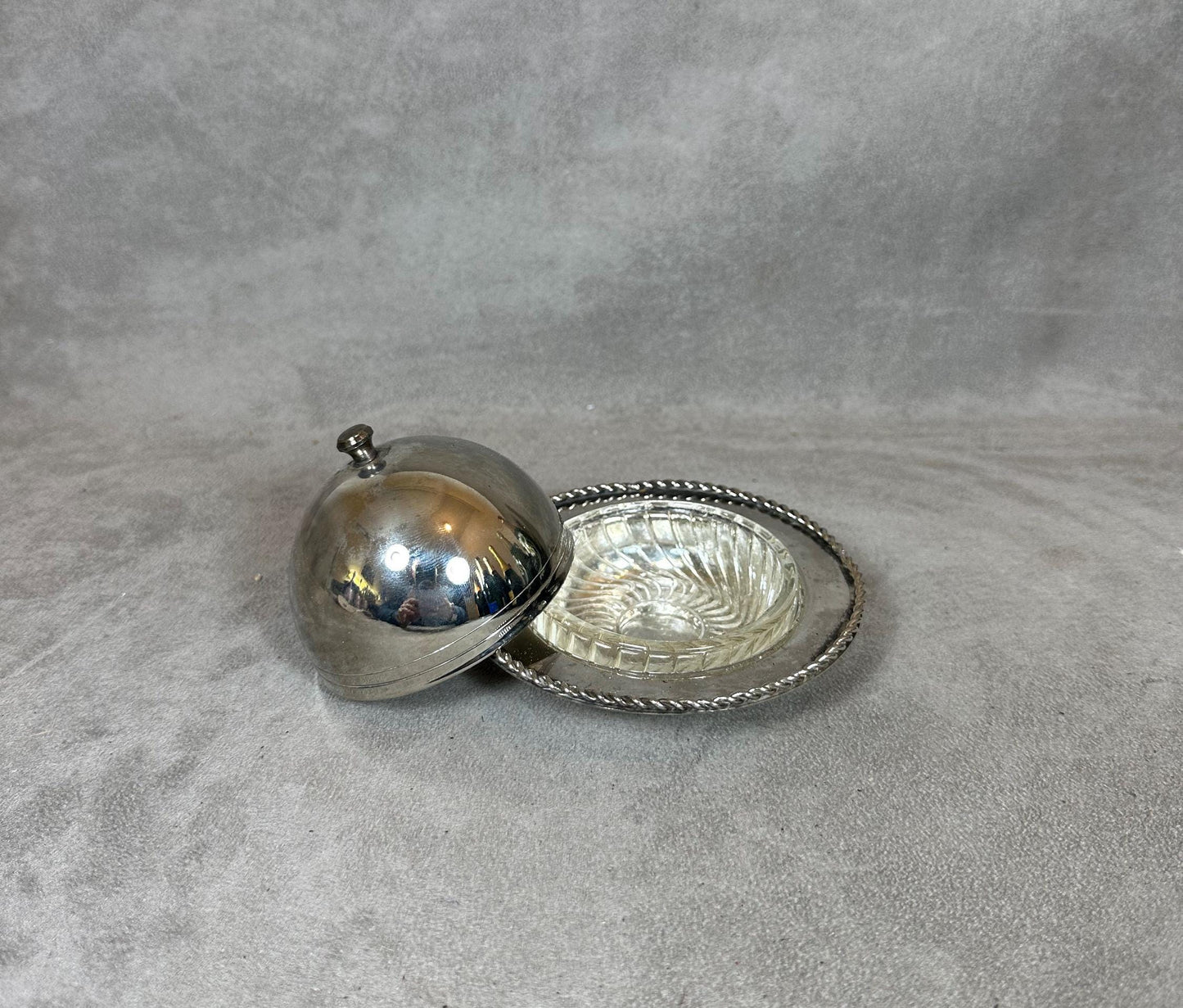 Silver Metal Butter Dish, Made in France, Vintage 1960