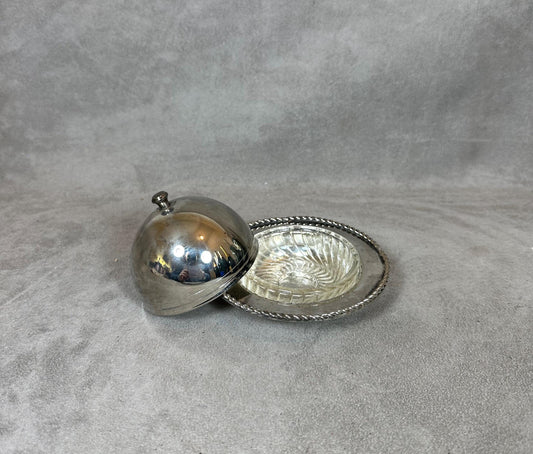 Silver Metal Butter Dish, Made in France, Vintage 1960