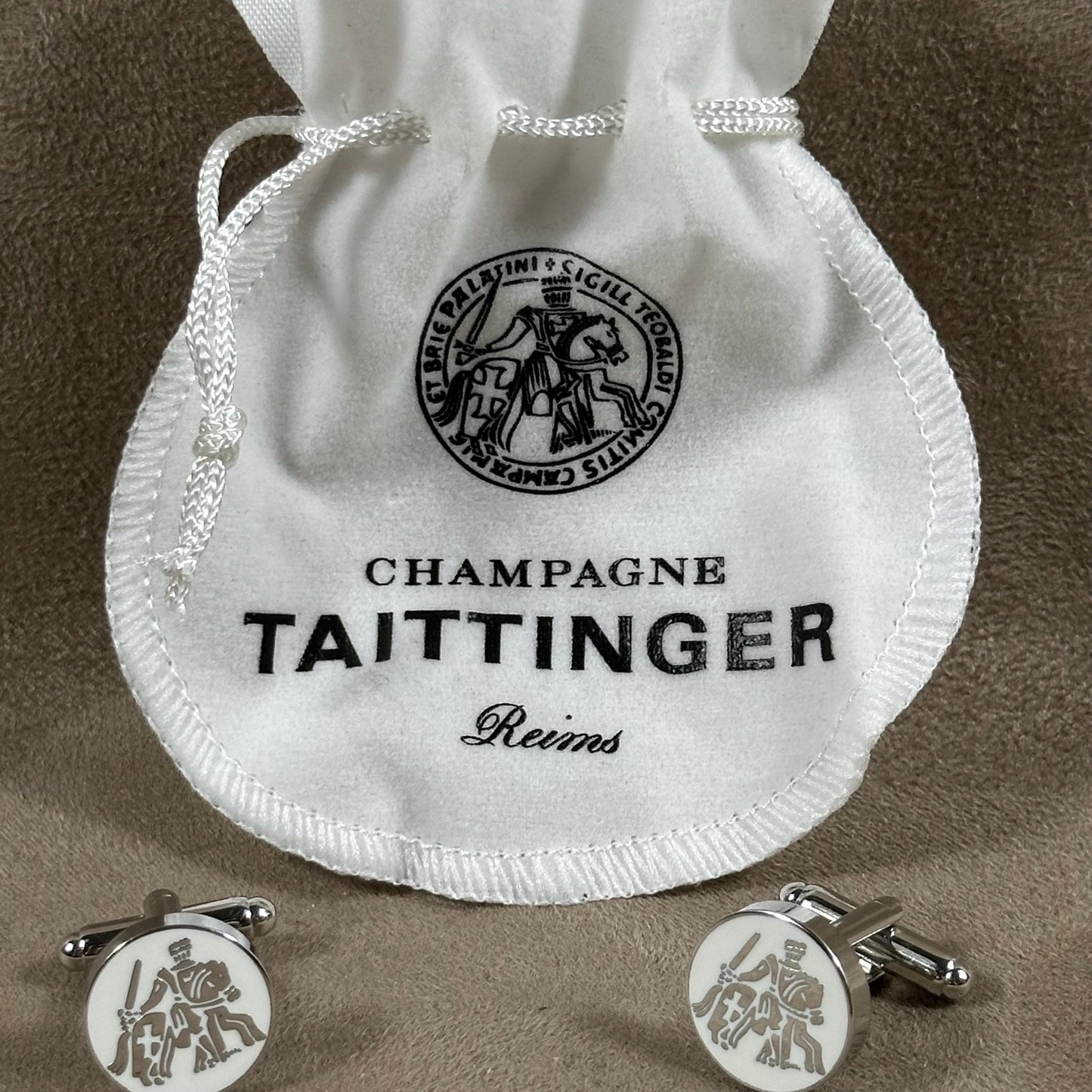 Pair of Taittinger cufflinks in steel Made in France