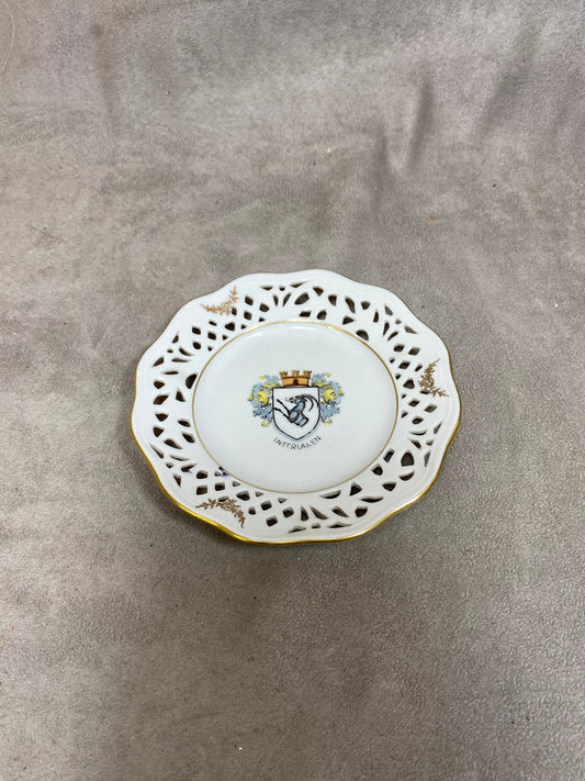 Cendrier en Porcelaine par Rheintal, Blason Ville Interlaken, Made in Suisse, Vintage 1970