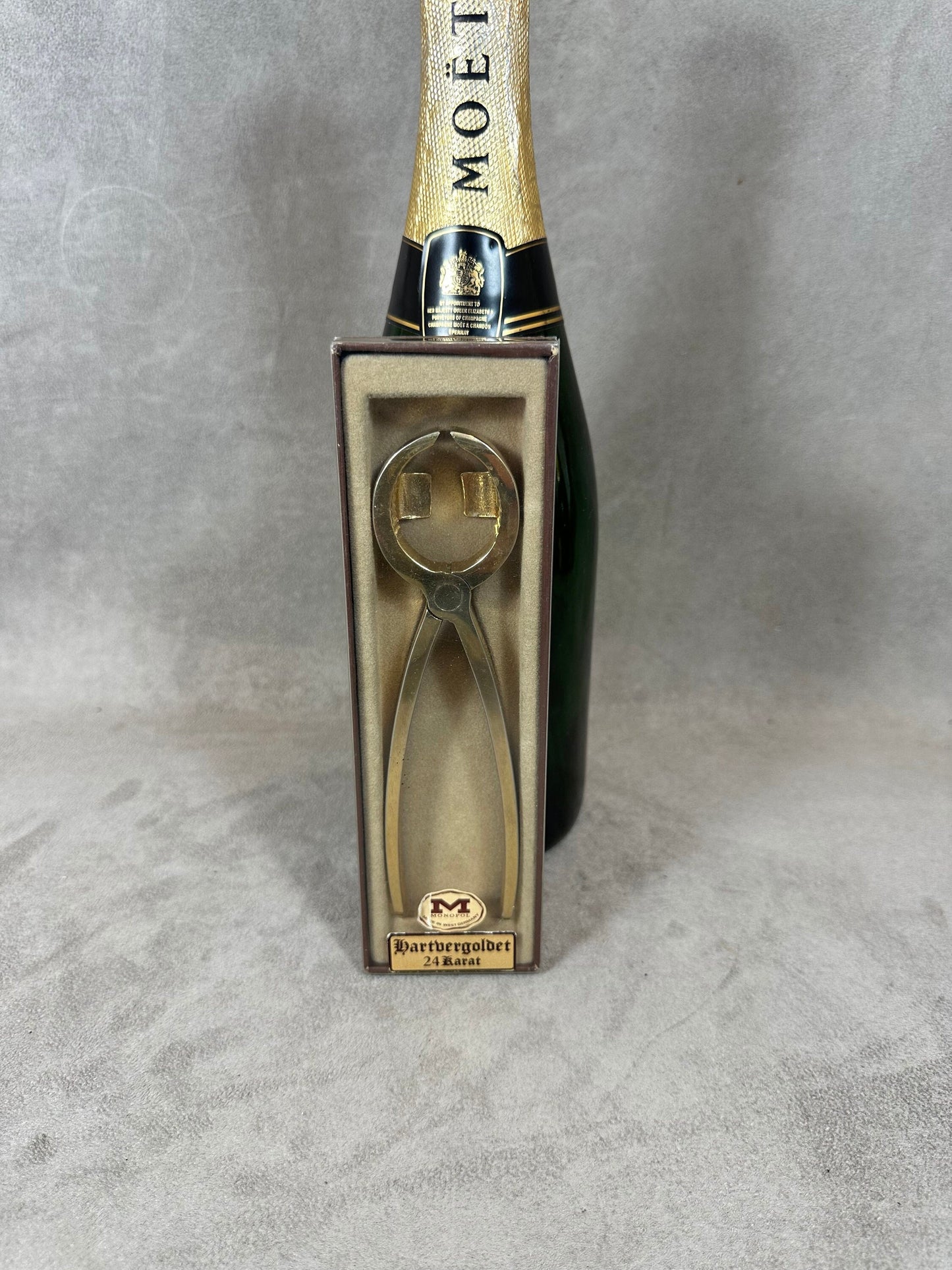 RARE Pince à Champagne Plaqué Or 24 Carats, Monopol, Made in West Germany, Vintage 1970