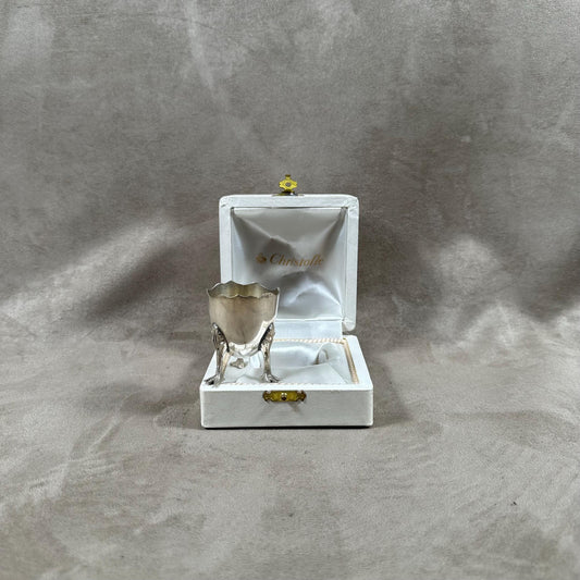 RARE Magnificent silver-plated egg cups with chicken feet decoration Christofle case Made in France 1900