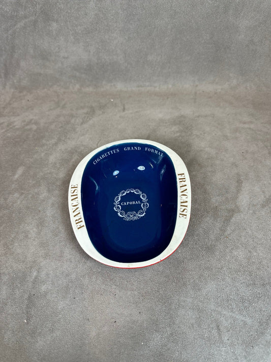 Advertising Ashtray in Earthenware, Caporal Cigarettes Large French Format, by Longchamp, Made in France, Vintage 1980